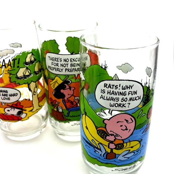 Peanuts Snoopy Camp Charlie Brown McDonalds Lot of 5 Glasses Vintage 1968 - Picture 5 of 10